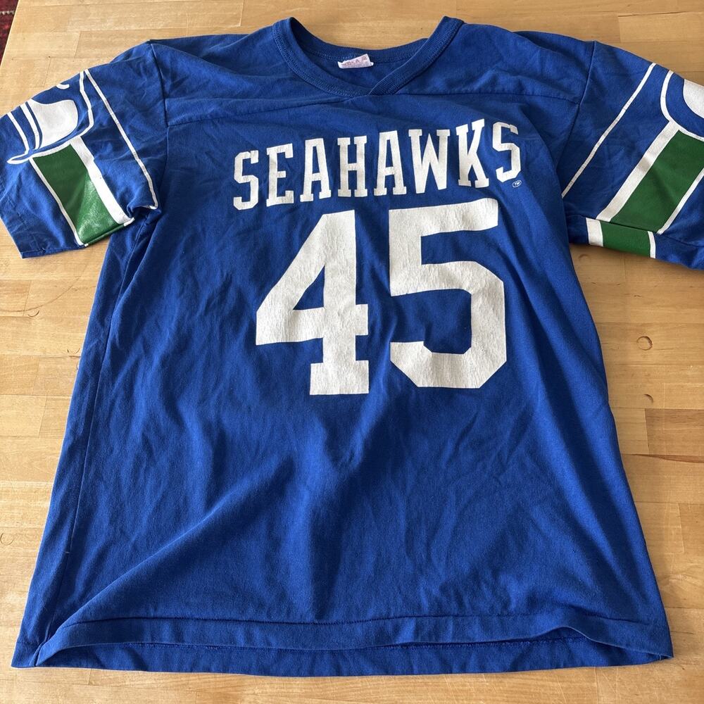 Vintage 80s/ 90s Rawlings Seattle Seahawks t-shirt jersey # 45 Kenny Easley